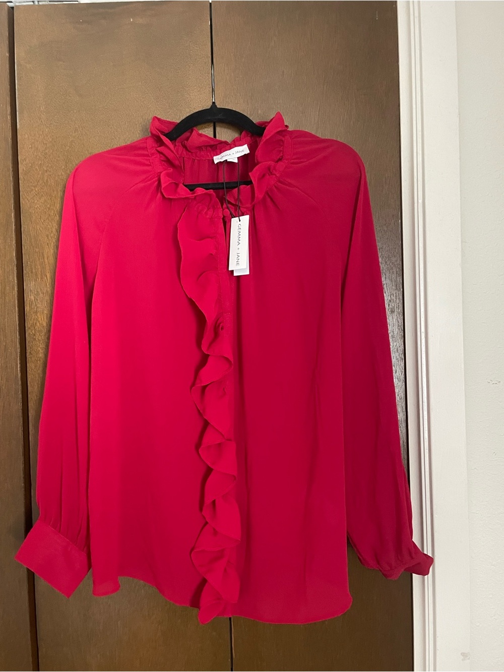 Ruffle-Front Women's Top in Oxblood